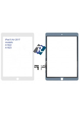 TOUCH SCREEN VETRO PER iPad 5 Air 2017 A1822 A1823 Bianco no tasto Home +Adesivi
