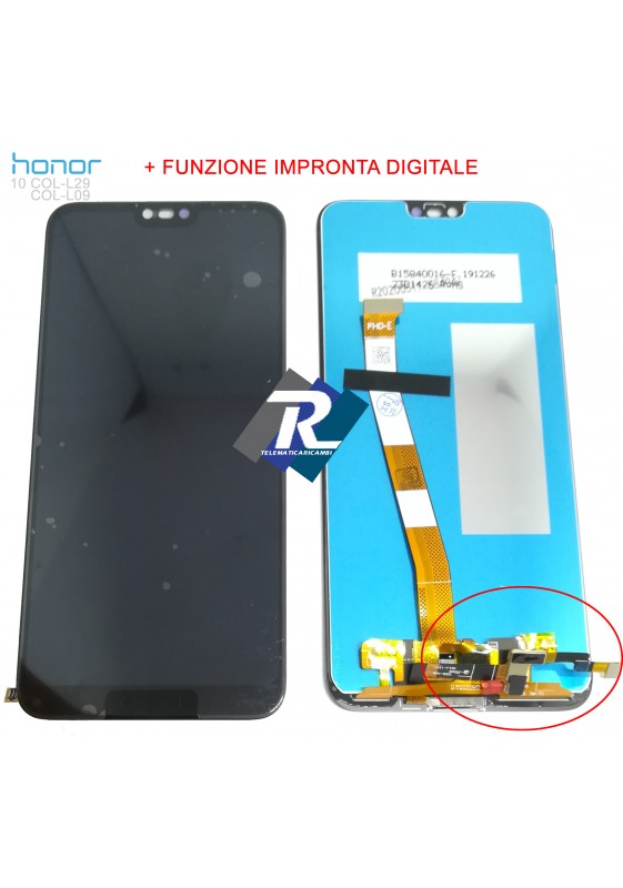 TOUCH LCD DISPLAY HUAWEI Honor 10 COL-L29 L09 Nero + FINGERPRINT Impronta Digitale