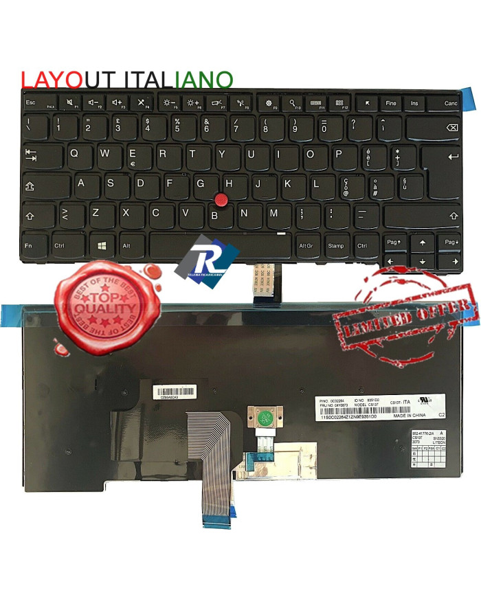 Tastiera Italiana Retroilluminata Per Lenovo ThinkPad T14 Gen4 – Nera, TrackPoint, Layout ITA