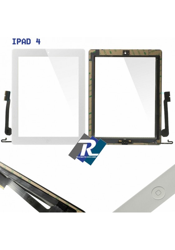 TOUCH SCREEN vetro per Apple iPad 4 Nero A1458 A1459 A1460 + Tasto home adesivi
