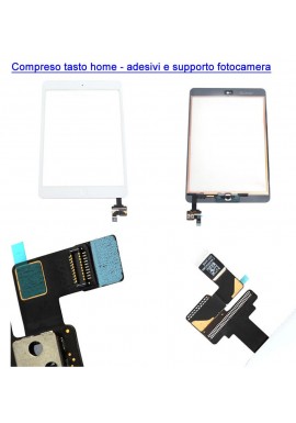 TOUCH SCREEN VETRO IPAD MINI A1432 A1454 A1455 + TASTO HOME + IC ADESIVI BIANCO