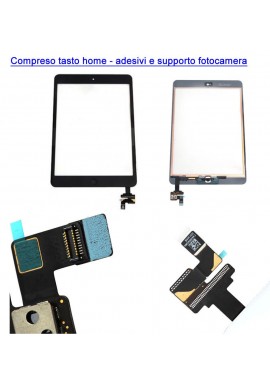 TOUCH SCREEN VETRO IPAD MINI A1432 A1454 A1455 + TASTO HOME + IC + ADESIVI NERO