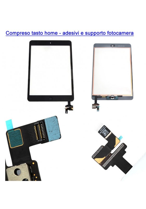 TOUCH SCREEN VETRO IPAD MINI A1432 A1454 A1455 + TASTO HOME + IC + ADESIVI NERO