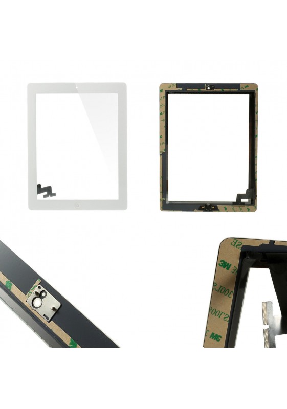 TOUCH SCREEN per Apple iPad 2 WiFi e 3G Vetro Schermo Bianco Tasto Home Adesivi