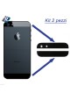 SET KIT COPPIA 2 VETRI VETRINI PER BACK COVER POSTERIORE IPHONE 5 5G NERO