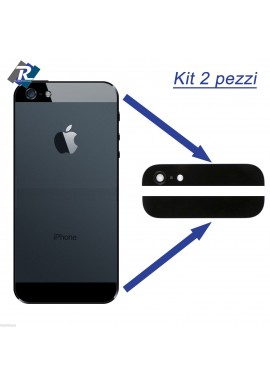 SET KIT COPPIA 2 VETRI VETRINI PER BACK COVER POSTERIORE IPHONE 5 5G NERO